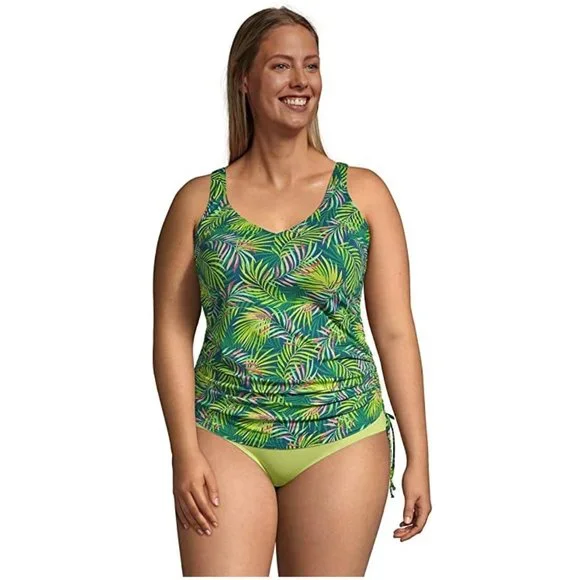 NWT Lands End Adjustable Cinch V-Neck Underwire Tankini Top Size 24W $120 HH307 - Picture 1 of 5
